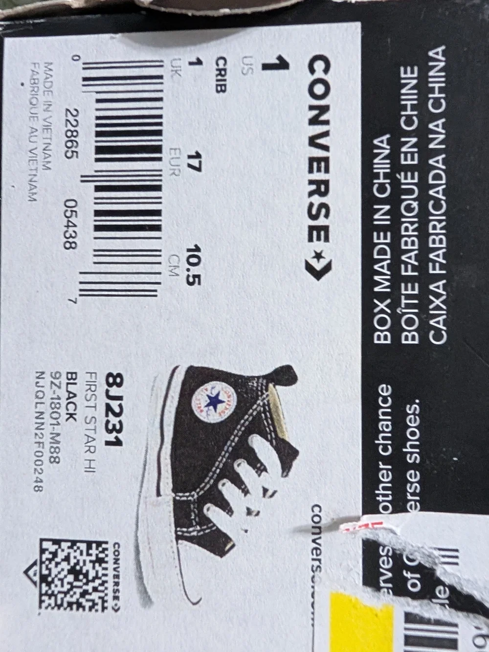 Converse Baby Black & White Canvas High-Top Crib Sneakers